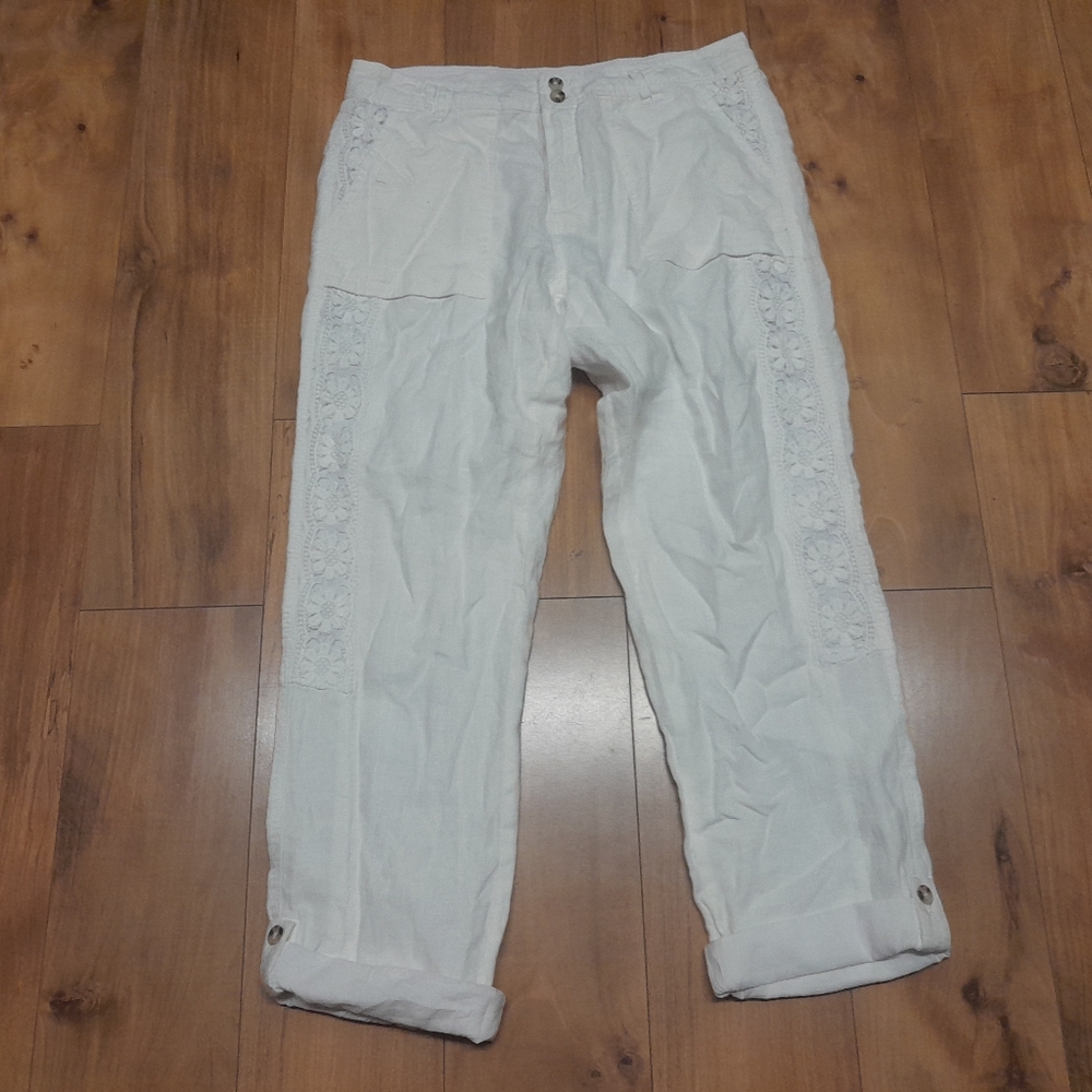 NWT Neiman Marcus Women's SIMPLY WHITE Linen & Lace Pants Size Medium